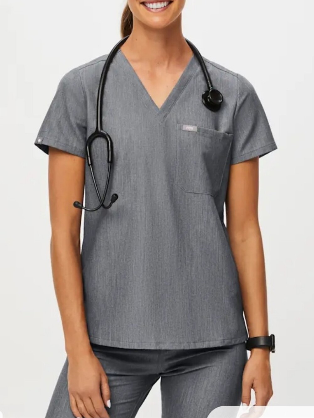 FIGS Catarina Scrub Top Graphite Medium Grey Gray